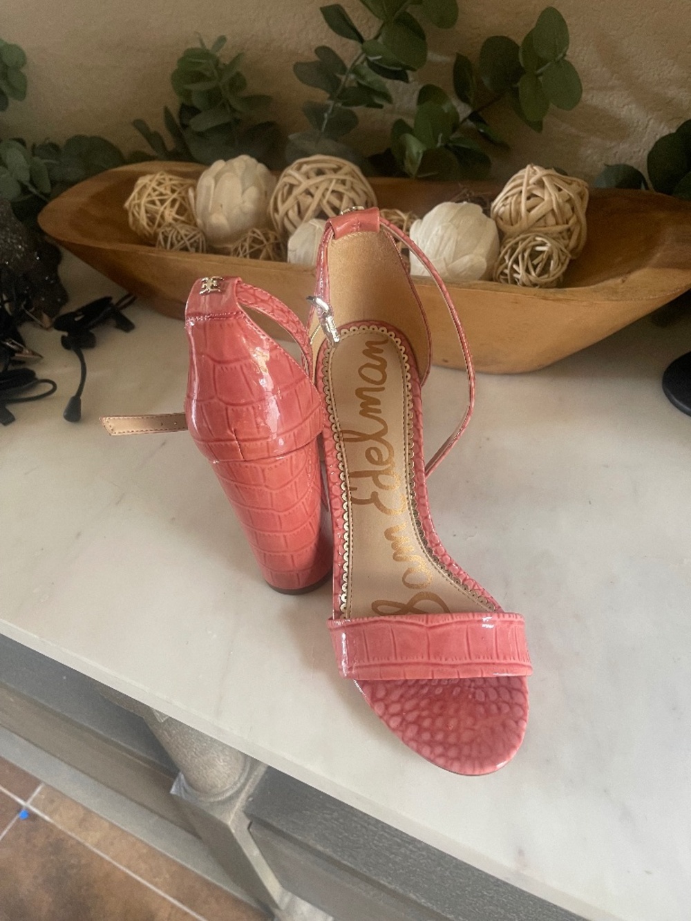 Sam Edelman Yaro Block Heel Sandal — Pink Croc Patent — Size 5.5 — Worn Once